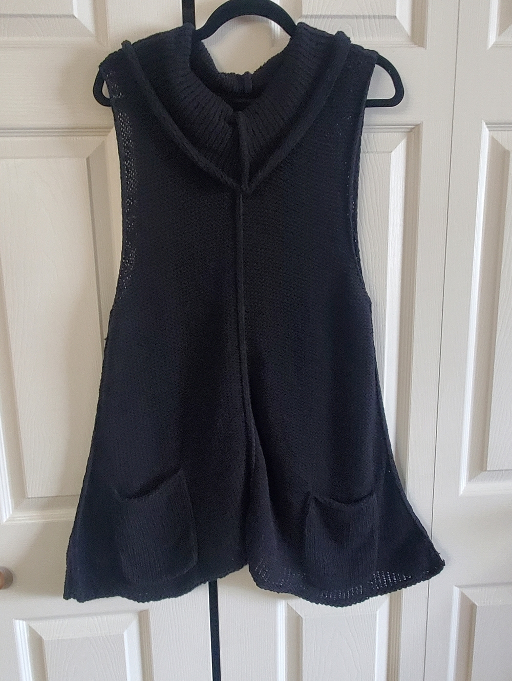 PURE HANDKNIT BLACK SWEATER TUNIC. COLLAR. KNIT L/XL BOHO